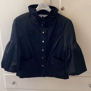 Black Vintage Swing Jacket Carlisle Satin Dramatic Pockets Convertible Collar